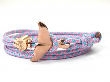 Edelstahl Walflossen Armband - Schickes Maritimes Surfer Armband-aus Paracord Typ II-Verstellbar-Rose Pink & Turquoise Diamonds
