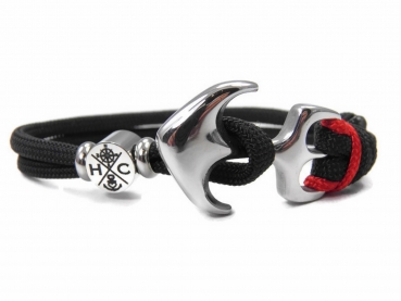 Maritimes Surfer Edelstahl Anker Armband-Paracord Armband-Verstellbar-Unisex-Weihnachtsgeschenk-Schwarz mit Akzent in Imperial Red