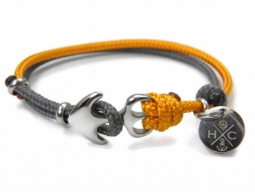 Edelstahl Anker Armband - mit 2 Farben - Paracord Armband - Verstellbar - Charcoal Grey & Royal Orange