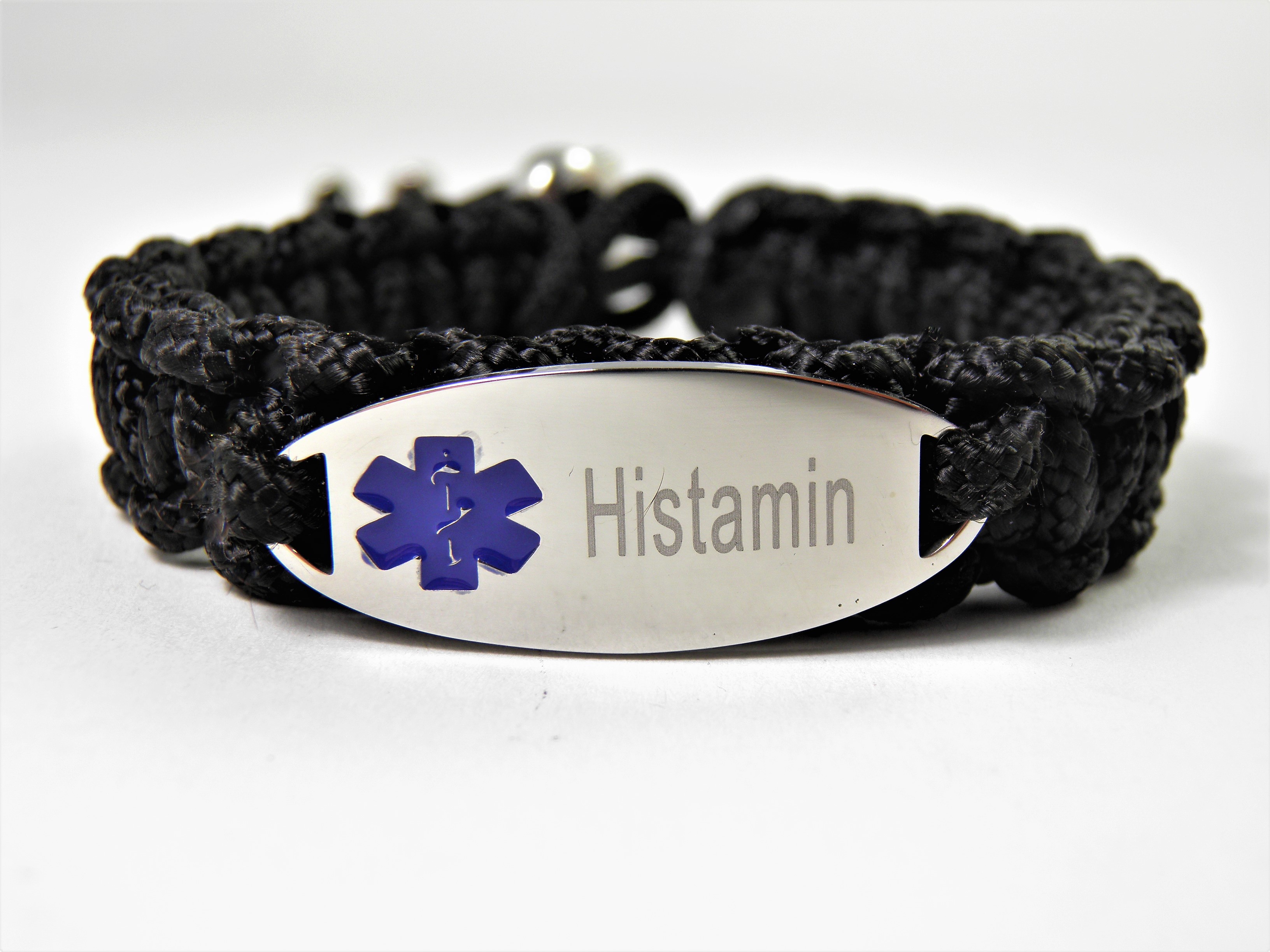 HanseCharms-Medizinisches Notfall Armband-Lasergraviert-Edelstahl Charm-Verstellbar-Fallschirmleine-Blaues Logo=Histamin-Asthma-Marcumar-Diabetes-Diabetes Typ I-Diabetes Typ II-Allergiker-Epilepsie 