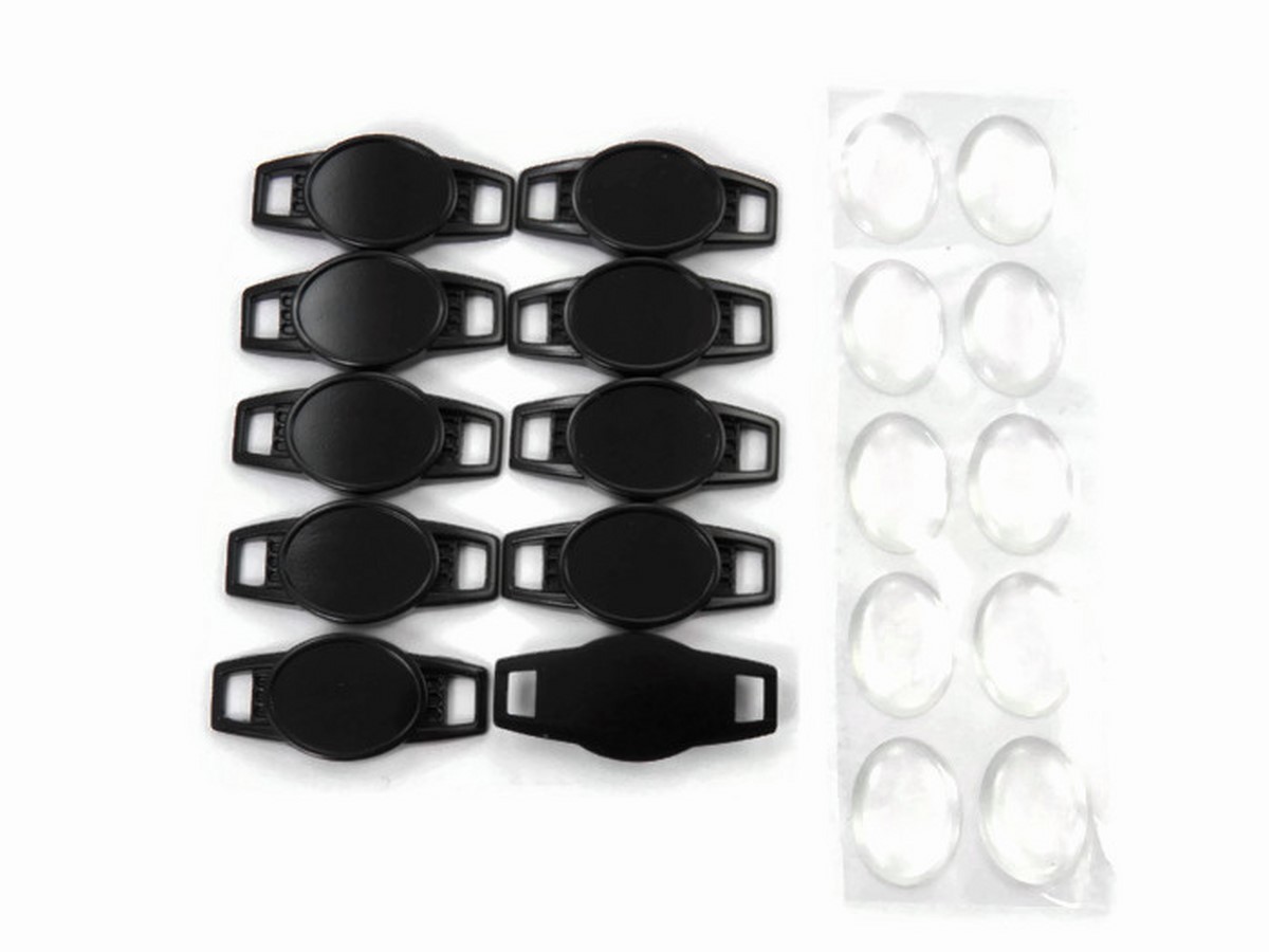 HanseCharms 10x schwarze Blank Oval Shoelace CharmsMetall 12x16 mm