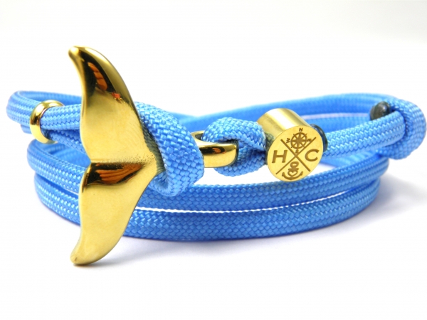 Edelstahl Walflossen Armband - Schickes Maritimes Surfer Armband-aus Paracord Typ III-Verstellbar-Baby Blue