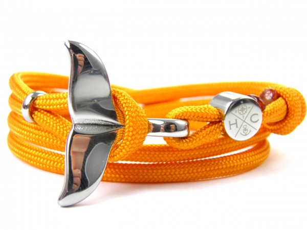 Edelstahl Walflossen Armband - Schickes Maritimes Surfer Armband-aus Paracord Typ III-Verstellbar-Fox Orange