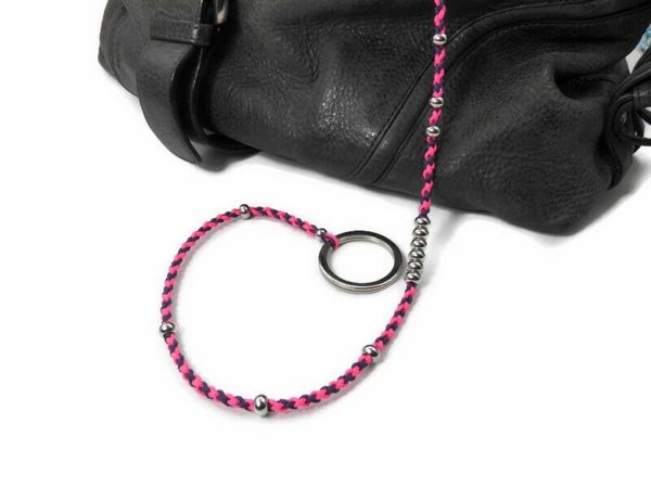 Paracord Schlüsselband-Schlüsselkette-Handtaschenkette-mit Edelstahl Schnapp Schäkel und Bead-Portemonnaie Kette-Lanyard-Geschenkidee-Marine Blue & Bubble Gum