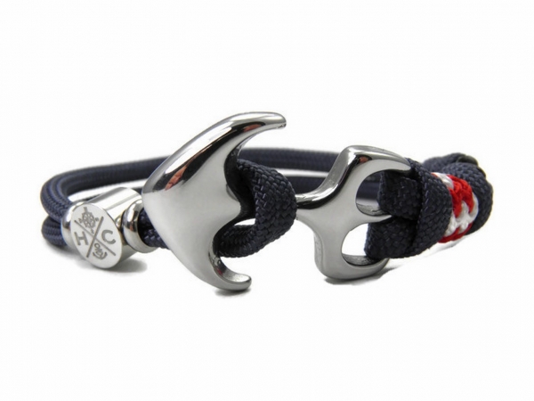 Maritimes Edelstahl Anker Paracord Armband - mit schickem 2 farbigem Knoten als Akzent - Verstellbar - Handmade - Navy Blau & Imperial Red + White