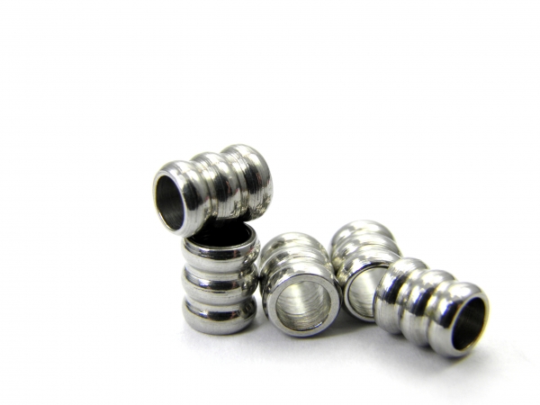 Edelstahl Beads, Größe: ca. 6,0 x 5,0 mm - Lochgr. 3,5 mm, Spacer für Paracord, Leder uvm. 5/10/15/20x Stck.