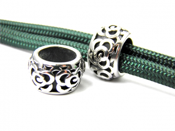 Edelstahl Beads, Gr. ca. 13,5 x 8,5 mm - Lochgr. 9 mm - 1, 2 oder 5 Stck.- Bead, Perle, European Bead, Spacer für Paracord, Leder uvm.
