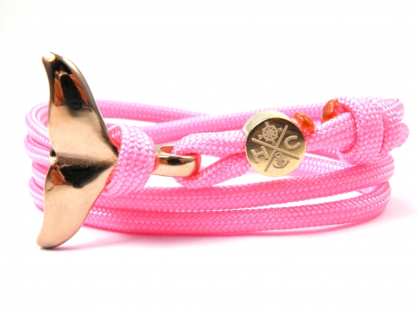Edelstahl Walflossen Armband - Schickes Maritimes Surfer Armband-aus Paracord Typ III-Verstellbar-Rose Pink